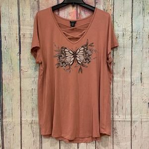 Torrid Pink Peach Butterfly Print Loose Tee T-Shirt - 2